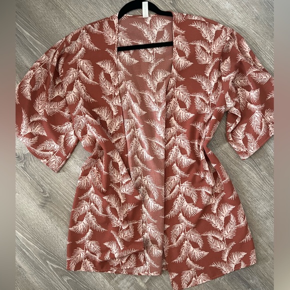 Common crush - Tropical/leaf print kimono in beautiful rust color size S - Picture 2 of 6